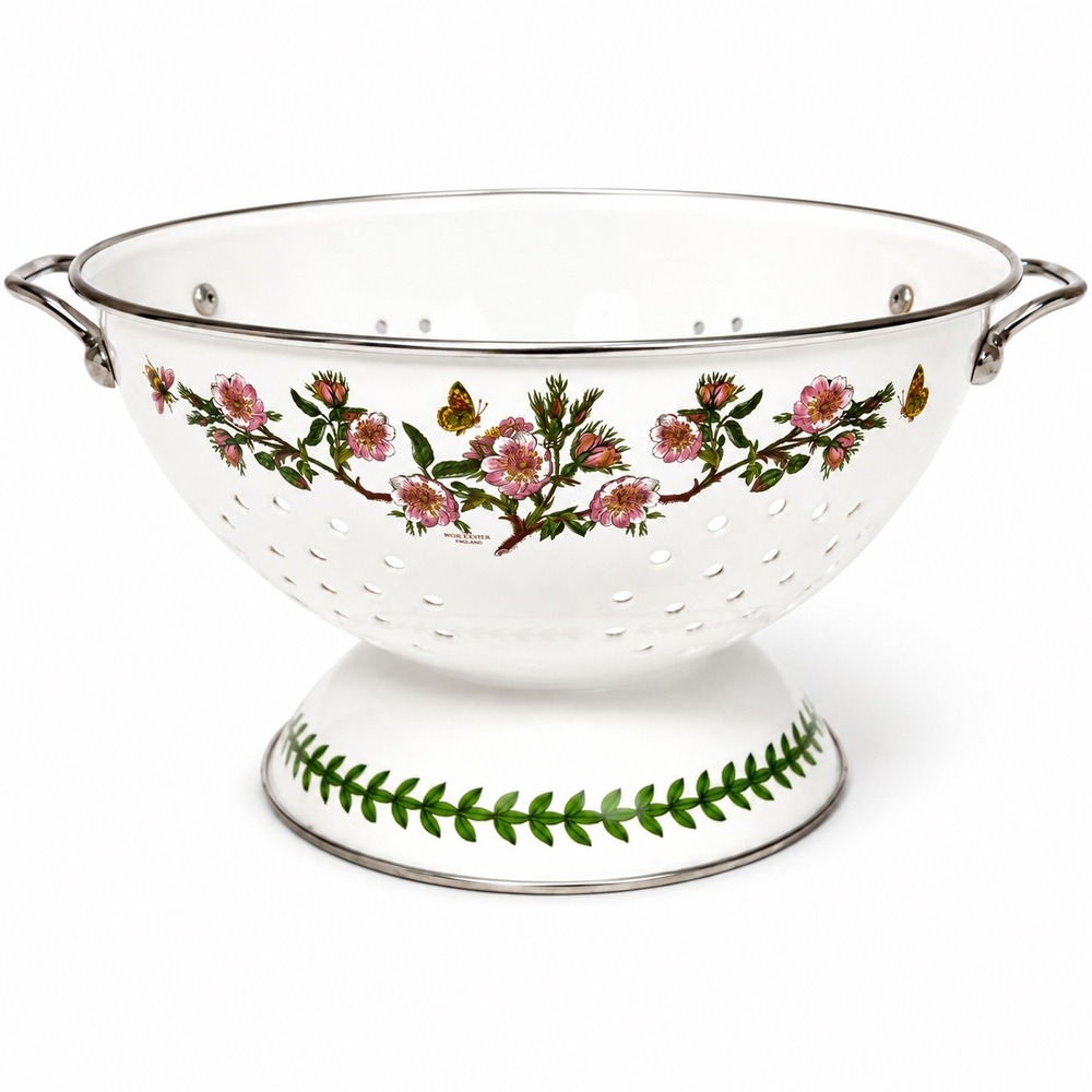 Portmeirion Botanic Garden Enamel Colander Rosa Canina Dog Rose Floral Strainer